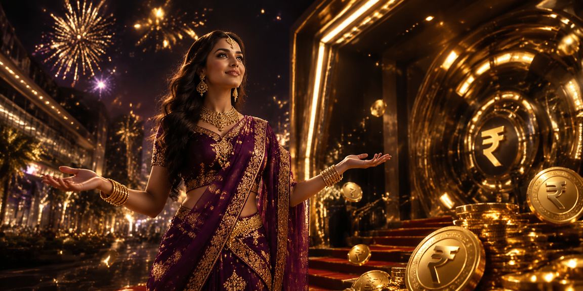 Indian casino entertainment scene with rupee sign and happy players