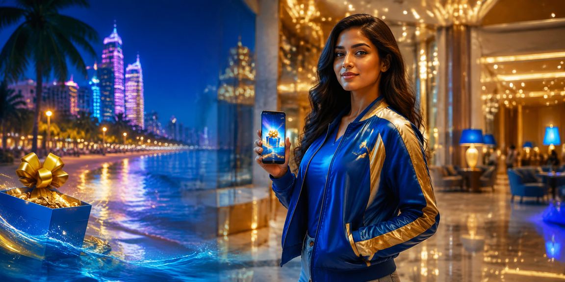 Mumbai cricket betting promotional visual with blue and gold theme